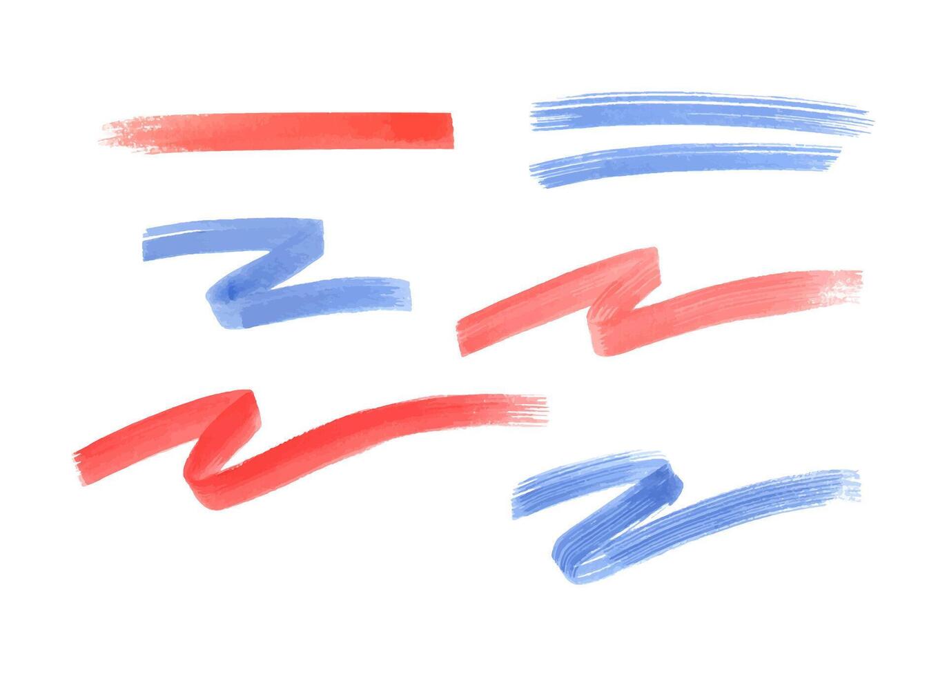 Watercolor bending strokes in motion. Abstract red and blue stroke. Intuitive painting of lines and stroke. National colors. Aquarelle texture. Hand drawn illustration for decor. vector