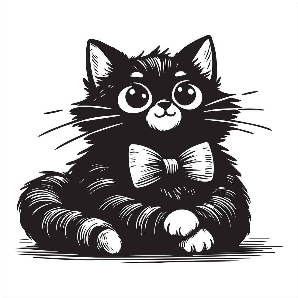 PrintA collage of a cat a plant in an illustrated frame risograph silhouette white background vector