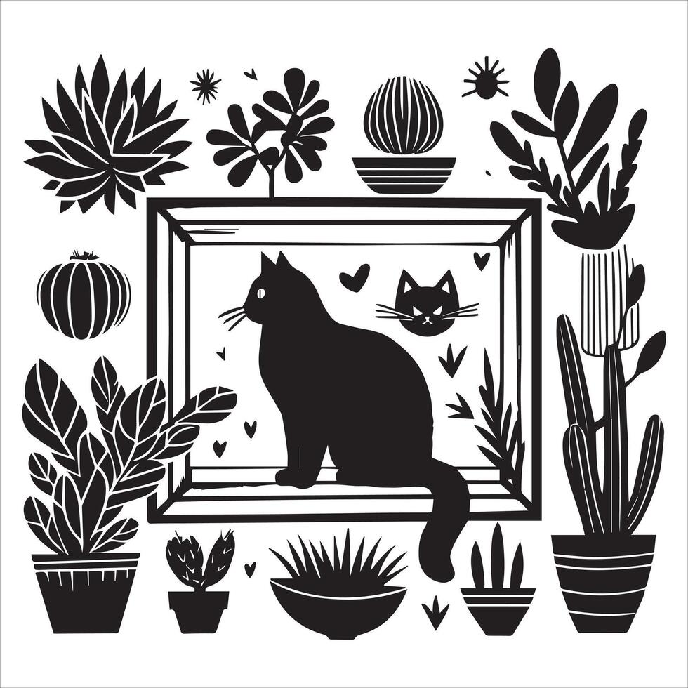 Print Abstract boho cats print printable wall art cat vector