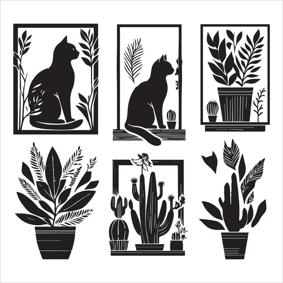 Print Abstract boho cats print printable wall art cat vector