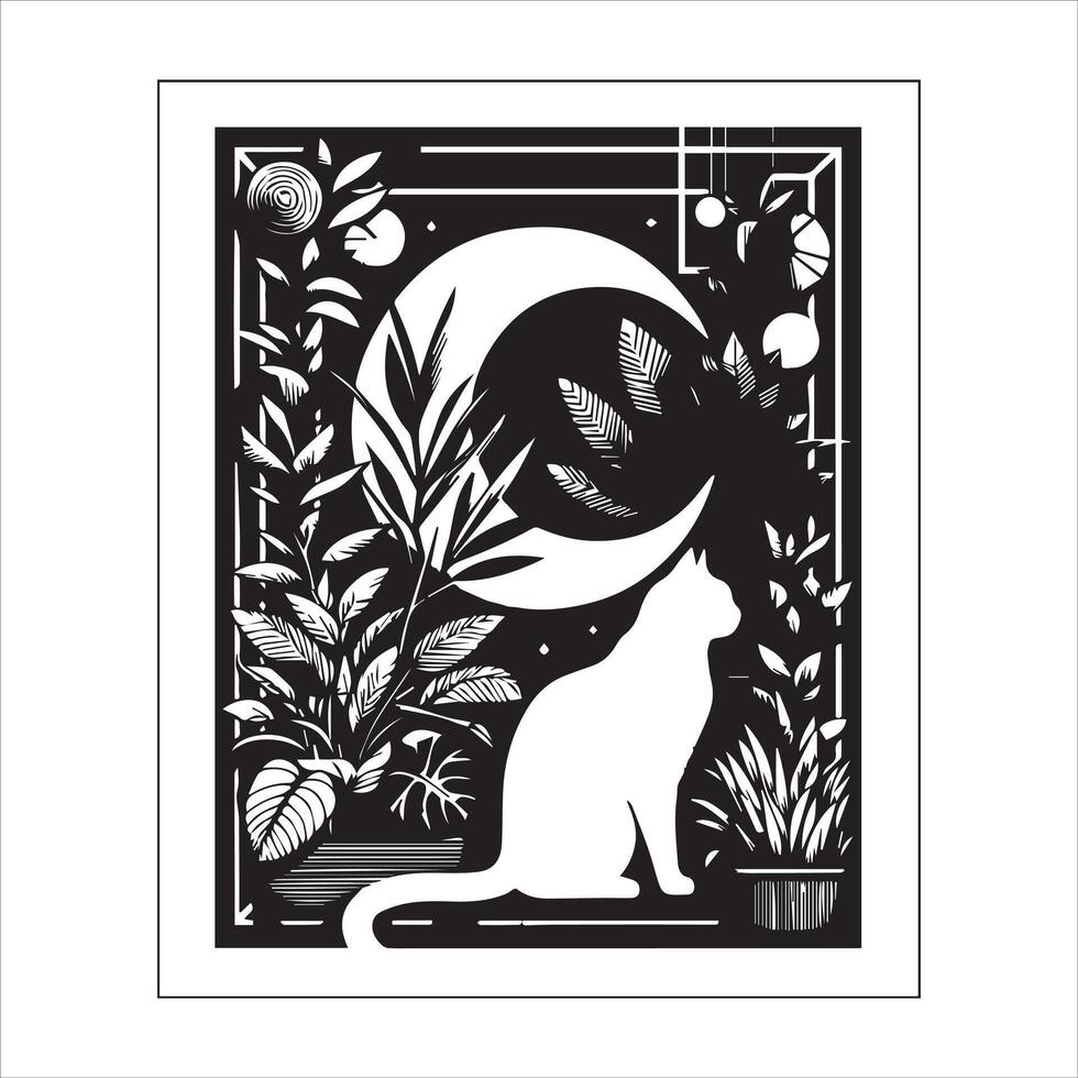 Print Abstract boho cats print printable wall art cat vector