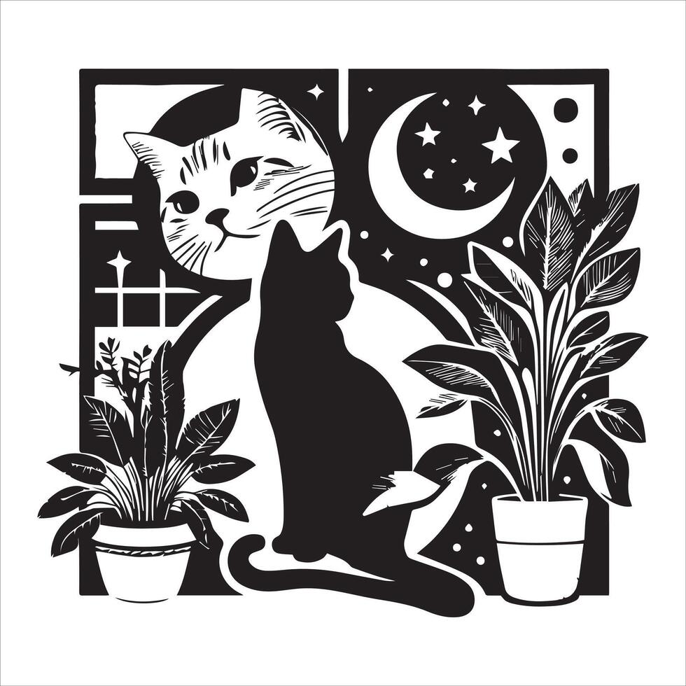 Print Abstract boho cats print printable wall art cat vector