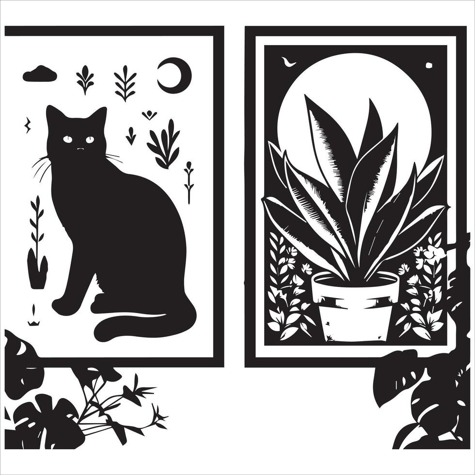 Print Abstract boho cats print printable wall art cat vector