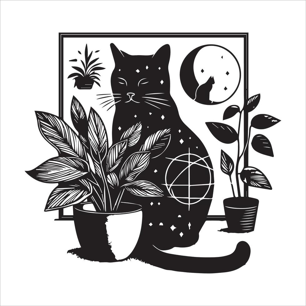 Print Abstract boho cats print printable wall art cat vector