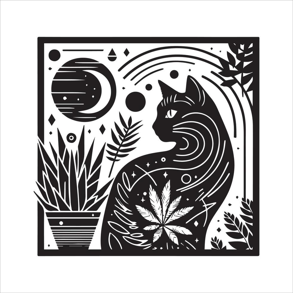 Print Abstract boho cats print printable wall art cat vector
