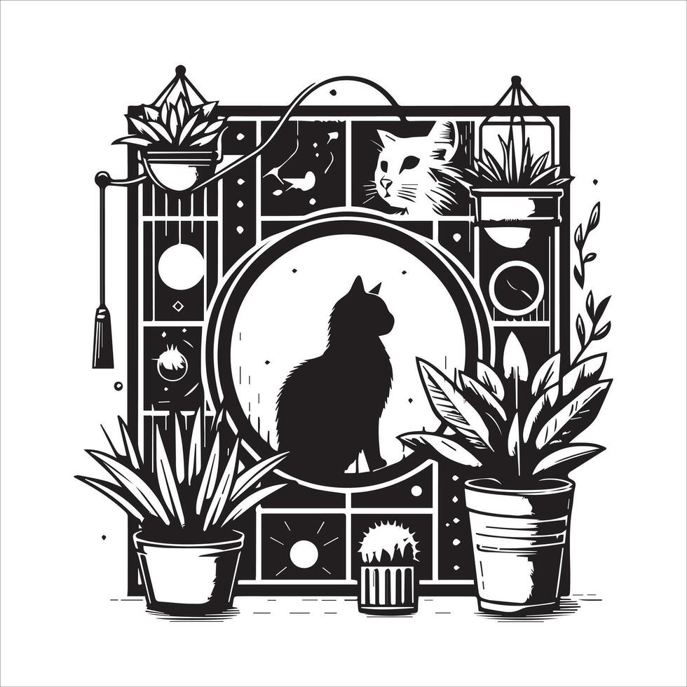 Print Abstract boho cats print printable wall art cat vector