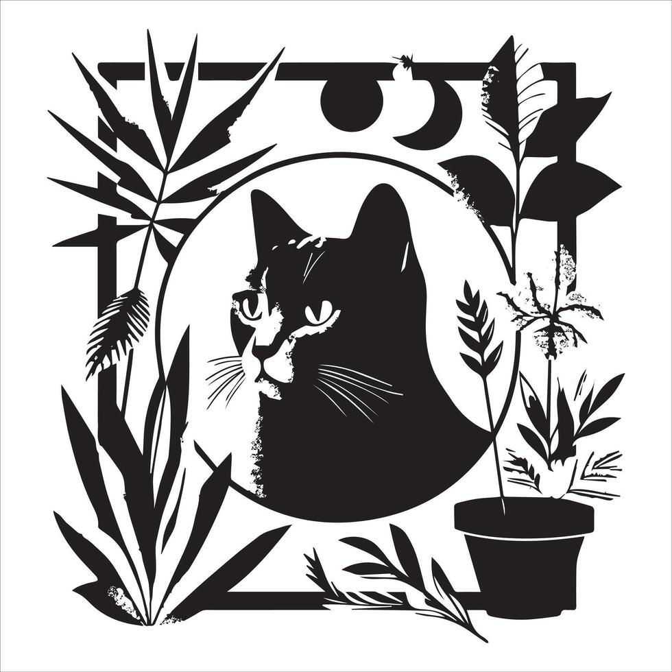 Print Abstract boho cats print printable wall art cat vector