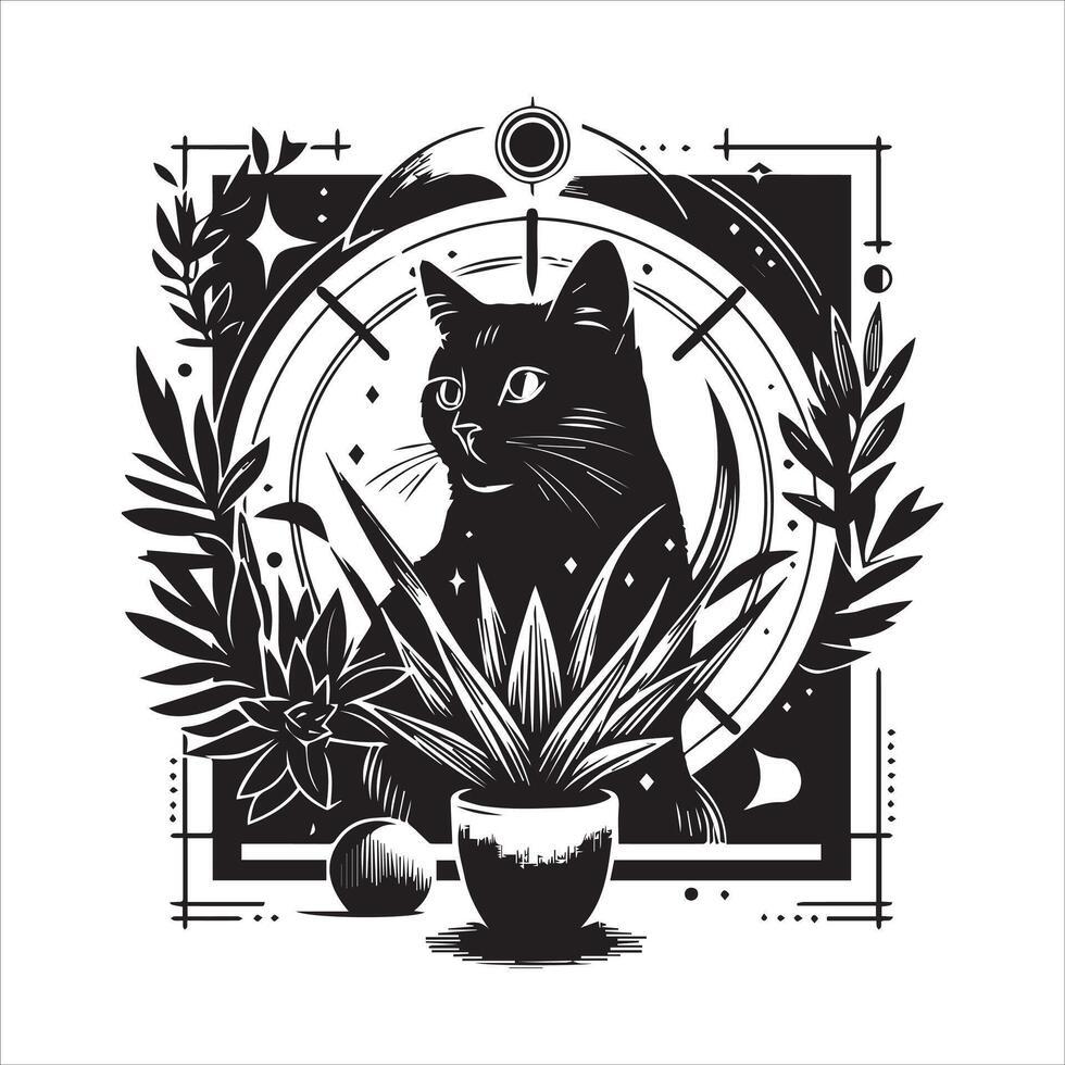 Print Abstract boho cats print printable wall art cat vector
