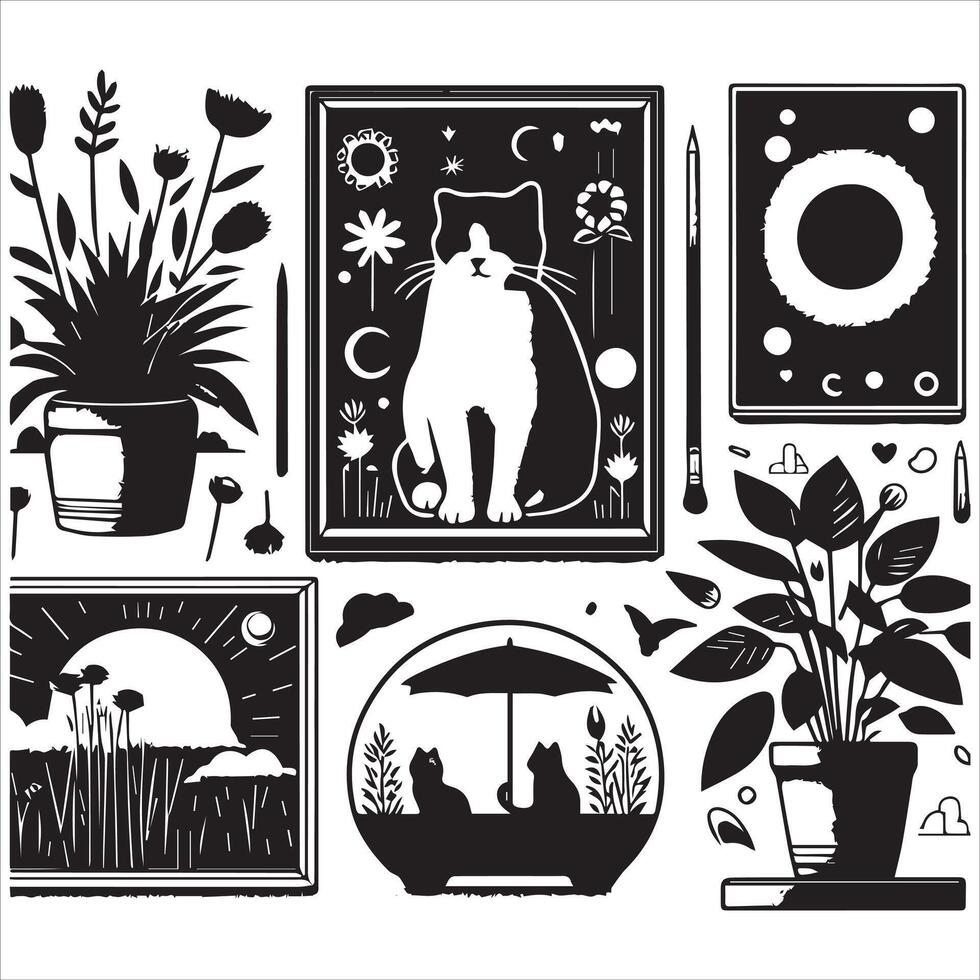 Print Abstract boho cats print printable wall art cat vector