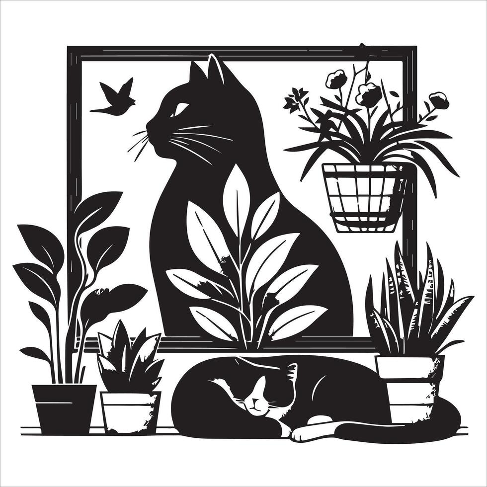 Print Abstract boho cats print printable wall art cat vector