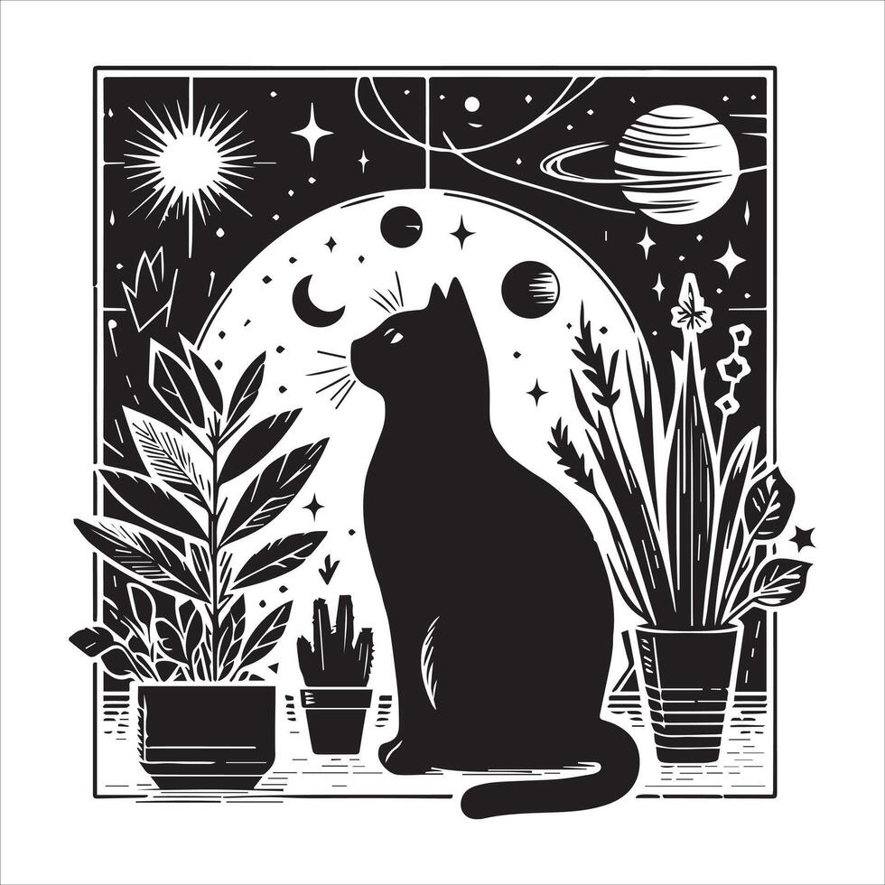 Print Abstract boho cats print printable wall art cat vector