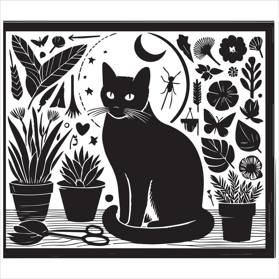 Print Abstract boho cats print printable wall art cat vector