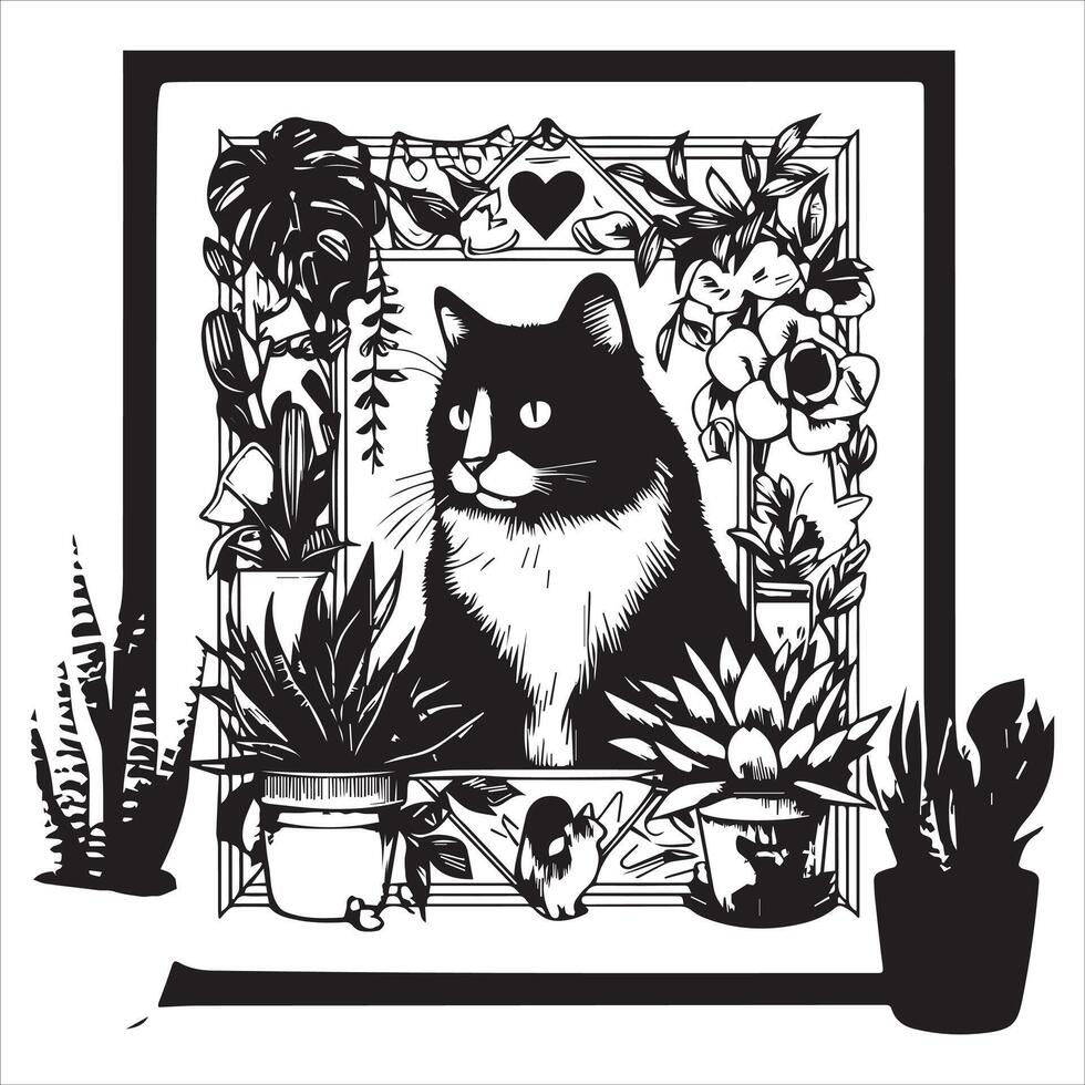 Print Abstract boho cats print printable wall art cat vector