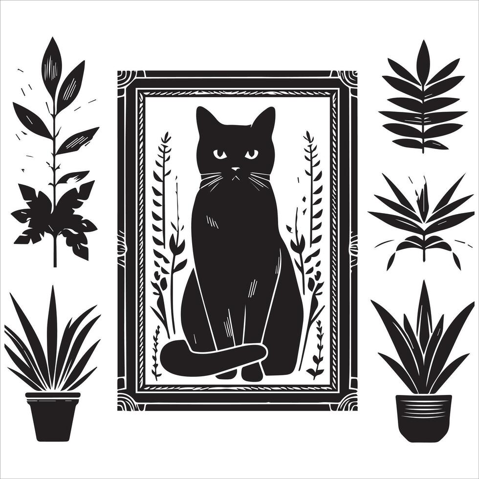 Print Abstract boho cats print printable wall art cat vector