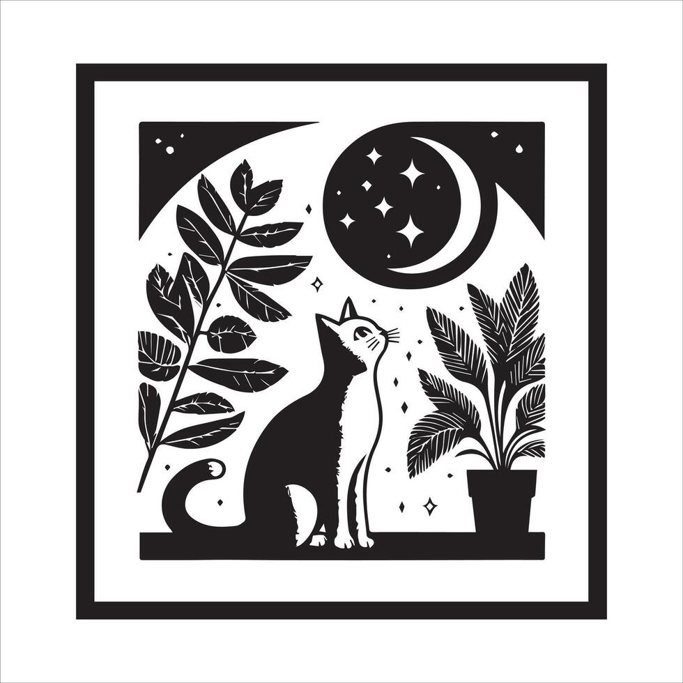 Print Abstract boho cats print printable wall art cat vector