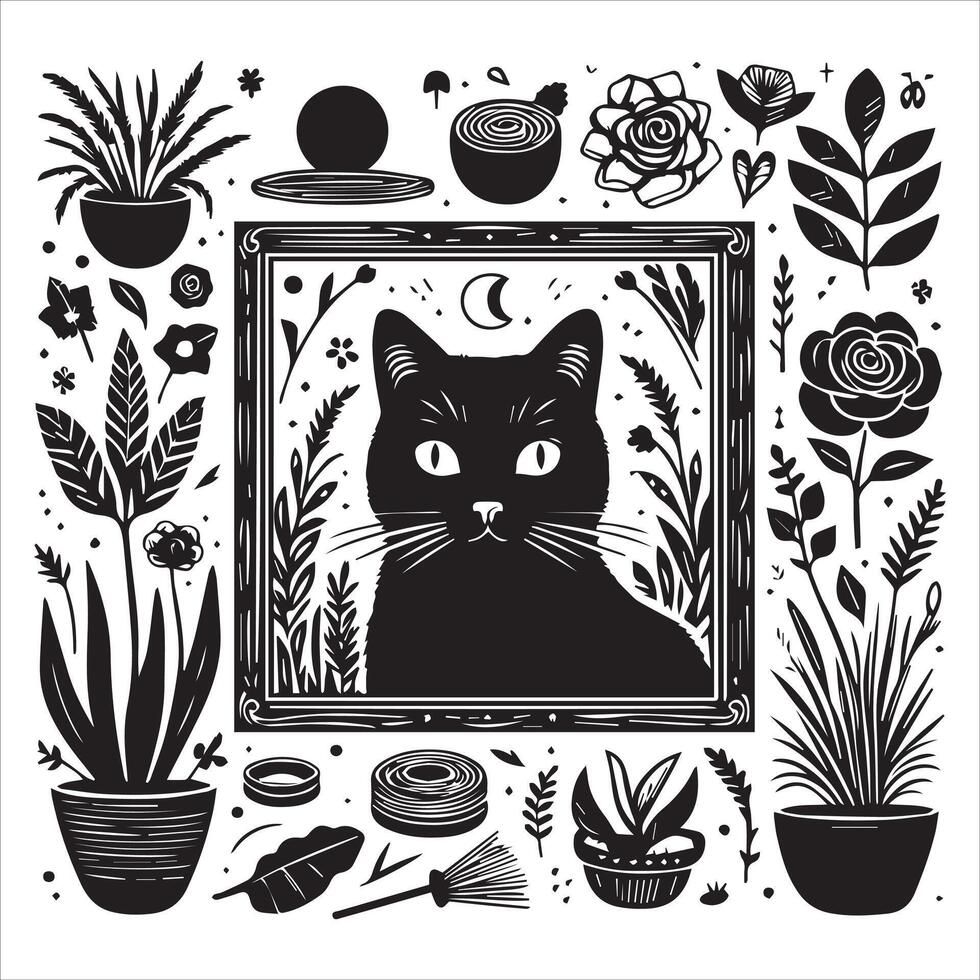 Print Abstract boho cats print printable wall art cat vector