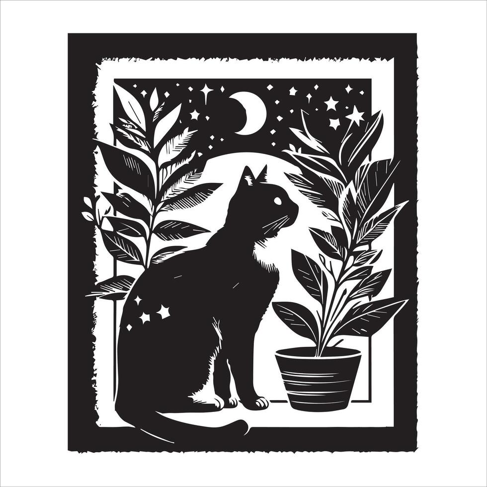 Print Abstract boho cats print printable wall art cat vector