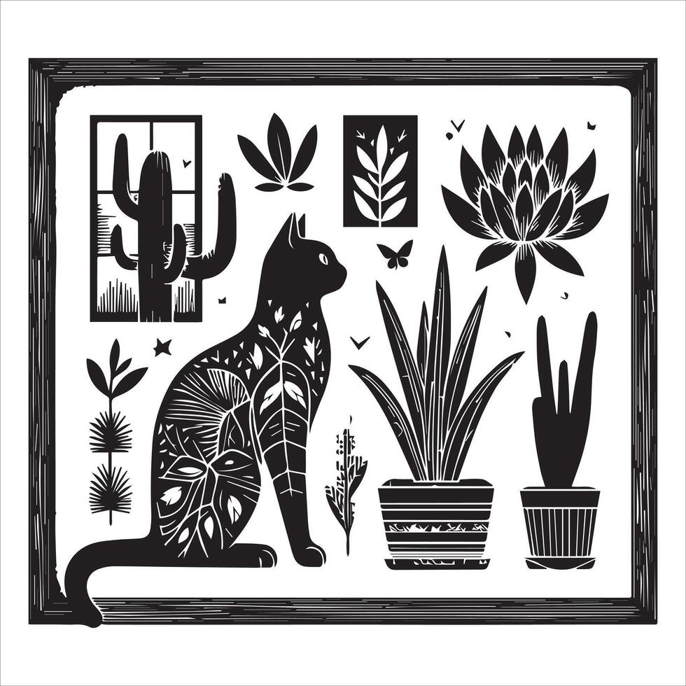 Print Abstract boho cats print printable wall art cat vector