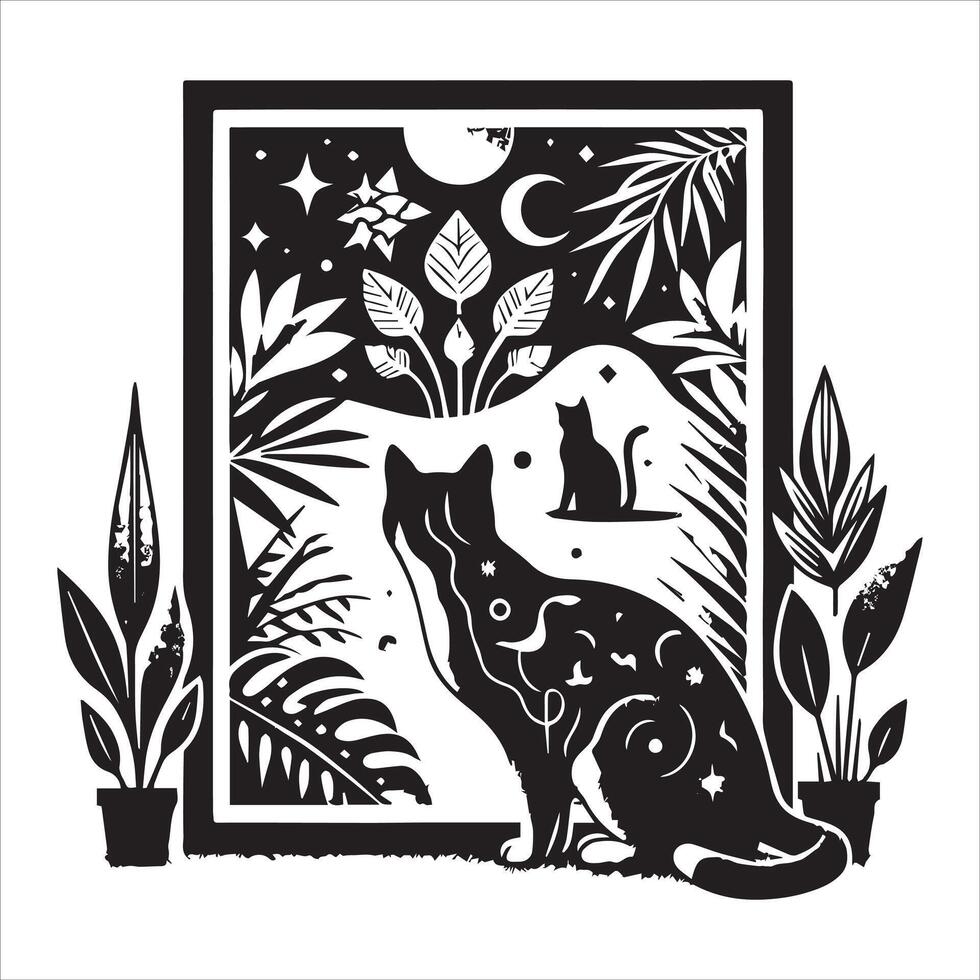 Print Abstract boho cats print printable wall art cat vector