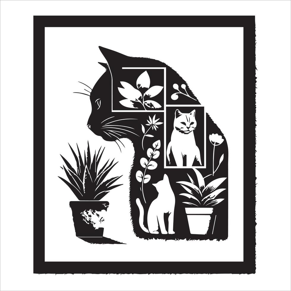 Print Abstract boho cats print printable wall art cat vector