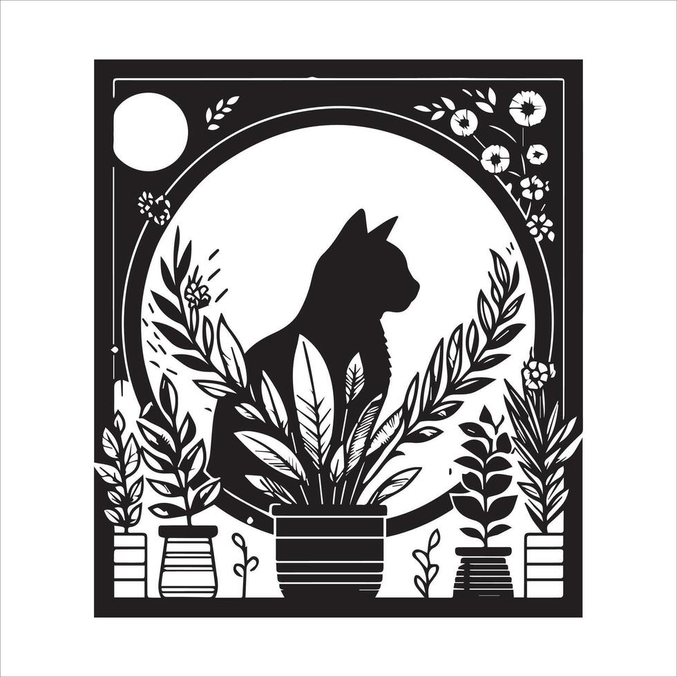 Print Abstract boho cats print printable wall art cat vector