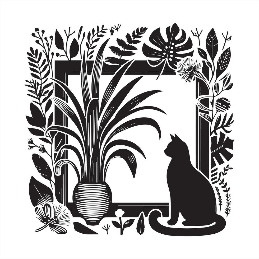 Print Abstract boho cats print printable wall art cat vector