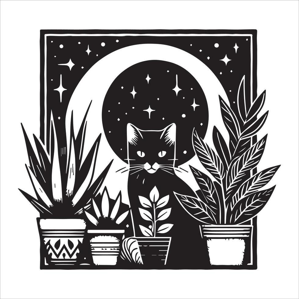 Print Abstract boho cats print printable wall art cat vector