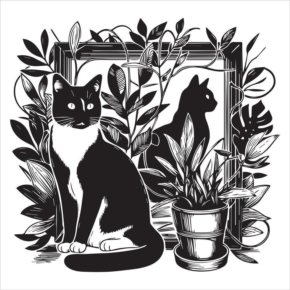 Print Abstract boho cats print printable wall art cat vector