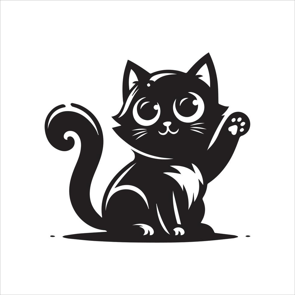 A silhouette black cat in an illustration frame with a floral design on its back silhouette design Print vector