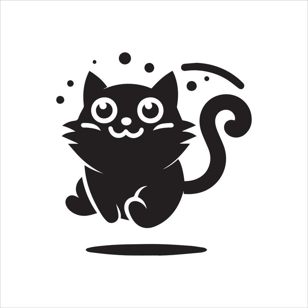 A silhouette black cat in an illustration frame with a floral design on its back silhouette design Print vector