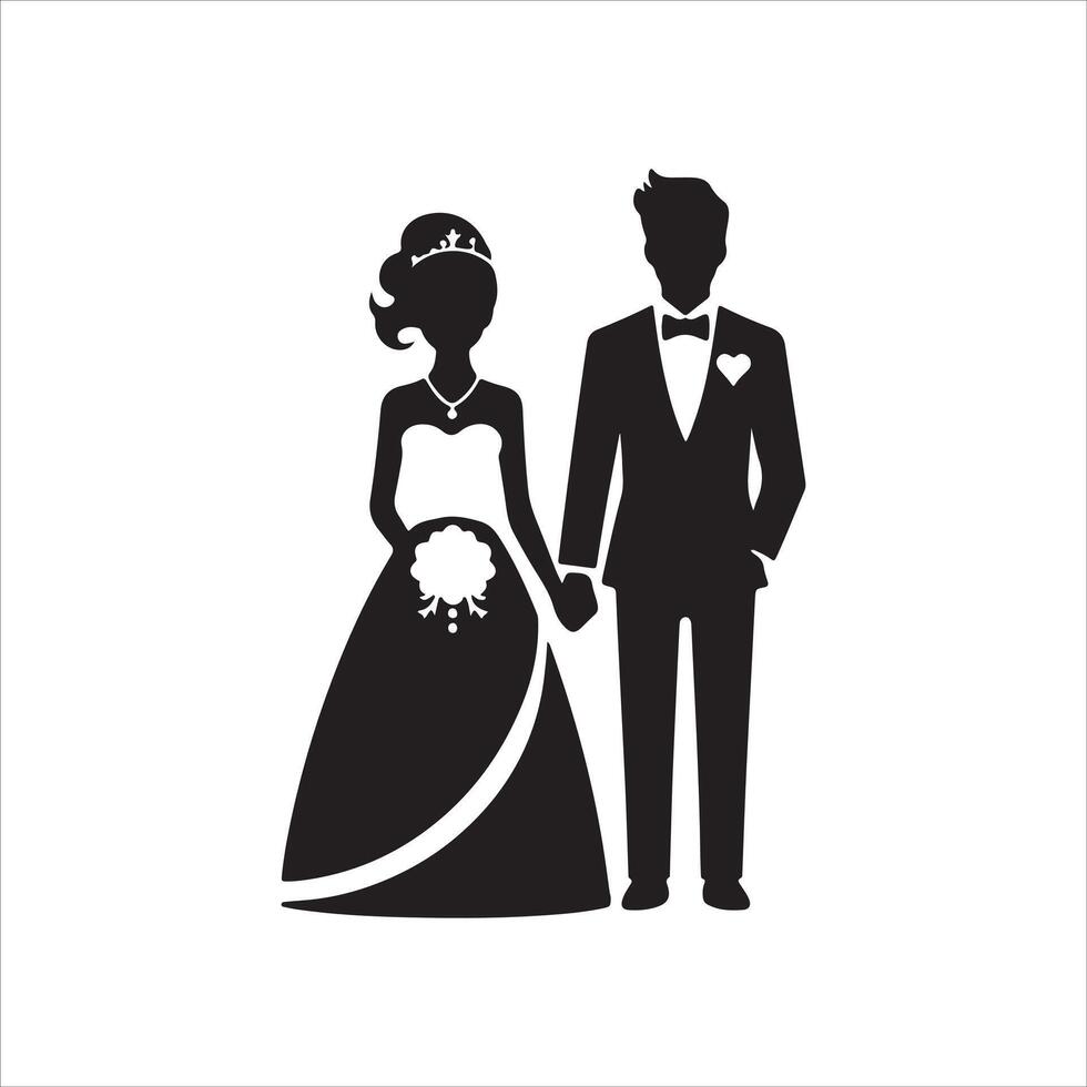 bride groom, unique floral half moon love black silhouette bride groom unique design icons bundle with withe backgrounds vector