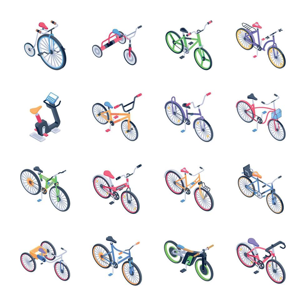 Bundle of Cycling Isometric Icons vector