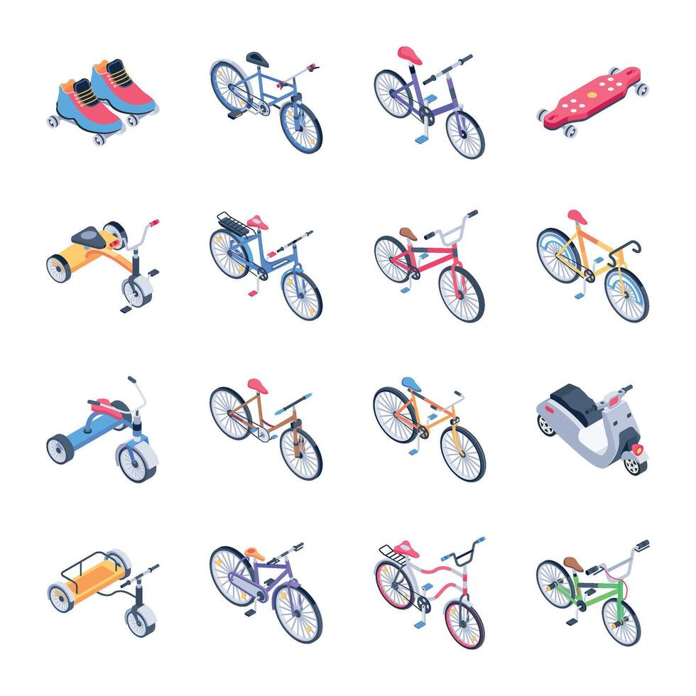Collection of Cycle Rides Isometric Icons vector