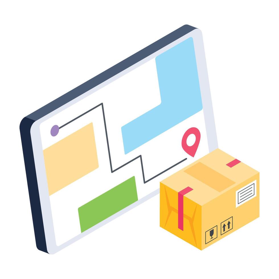 Grab this isometric icon of online parcel tracking vector