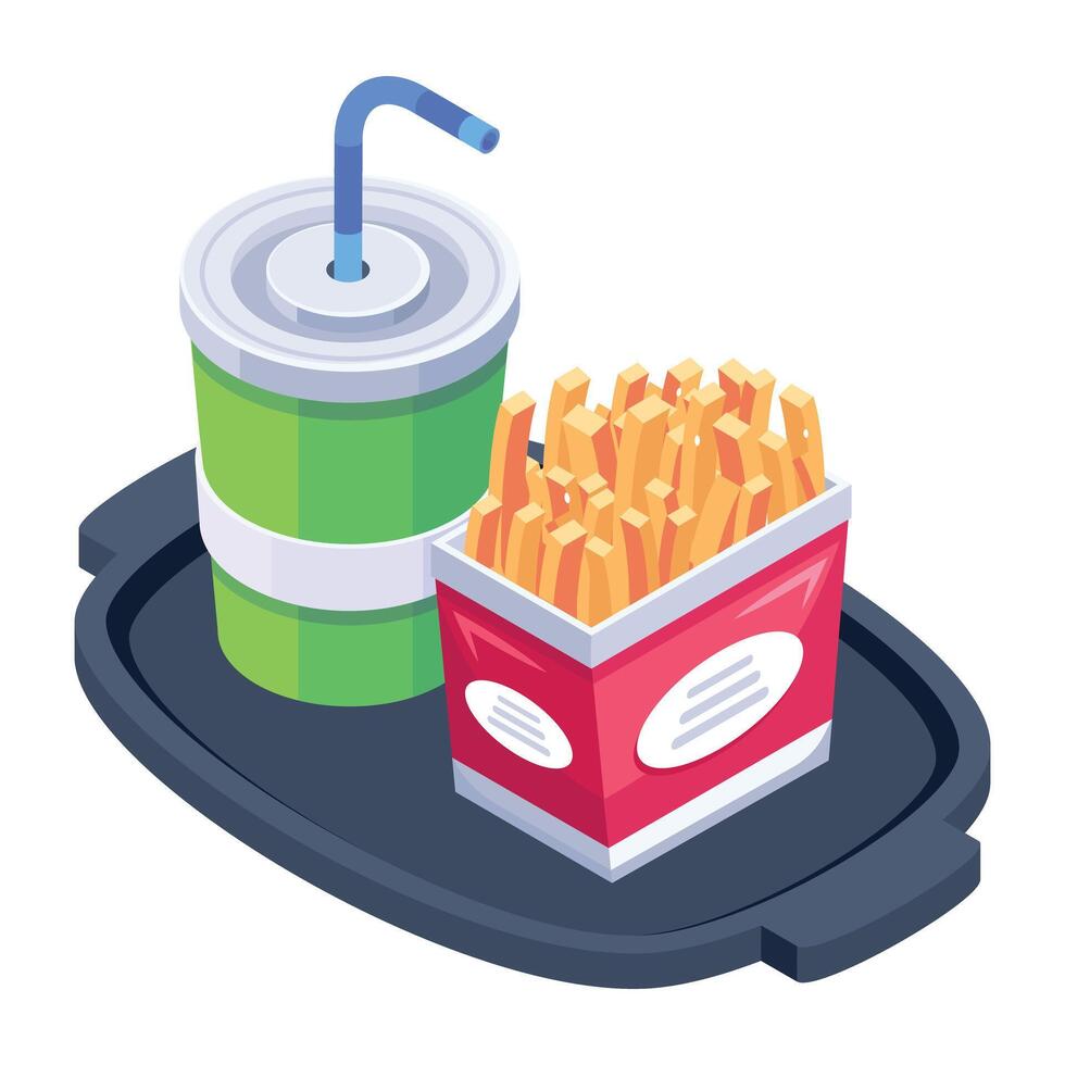 Here an isometric icon of fast food tray vector