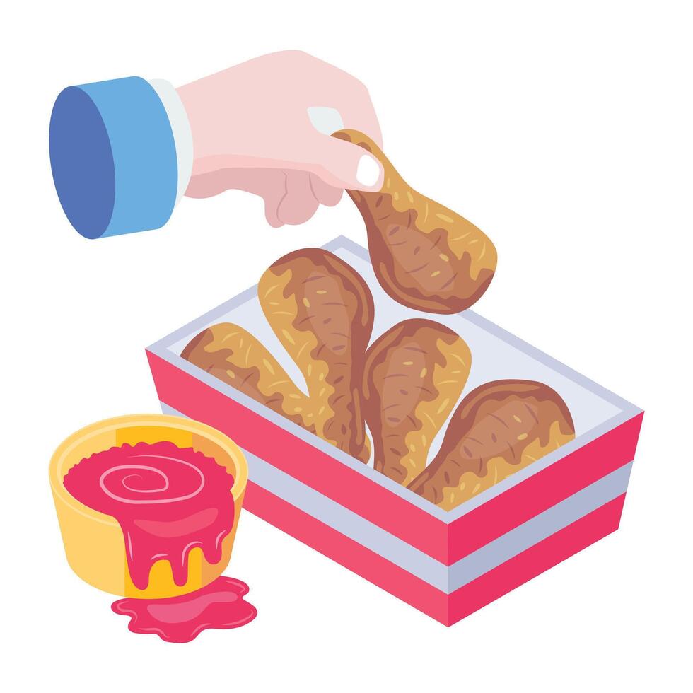 An isometric icon depicting fried chicken vector