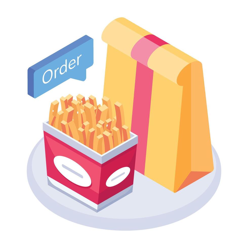 Trendy isometric icon of ordering fries box vector