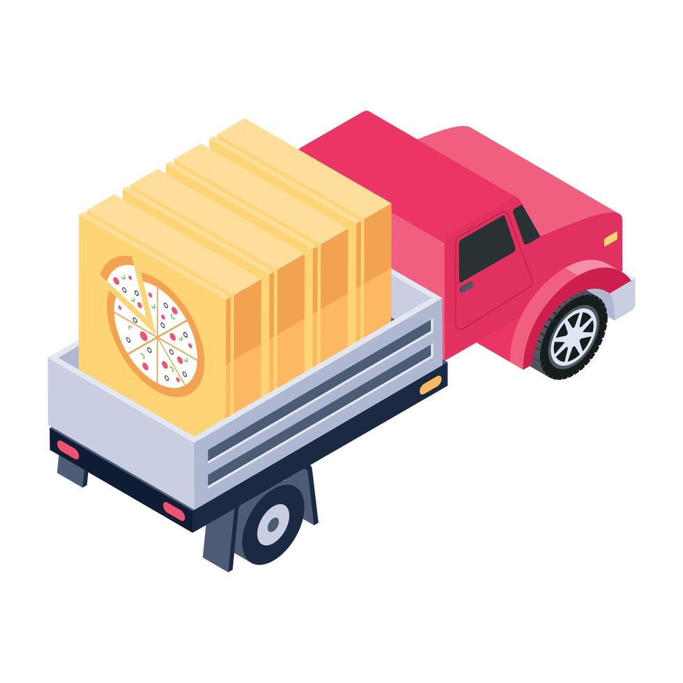 A well-designed isometric icon of pizza truck vector