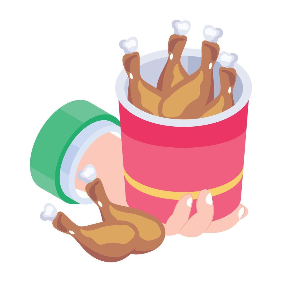 Handy isometric icon of fried chicken box vector