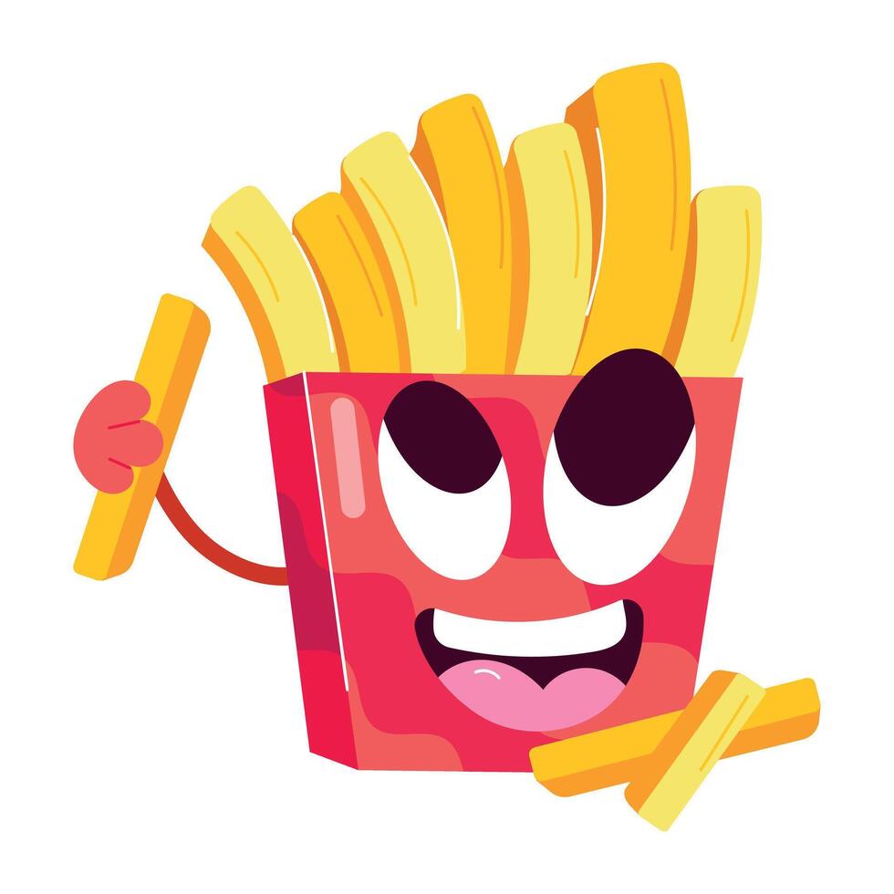 A french fries packet with cute emoji, flat sticker vector