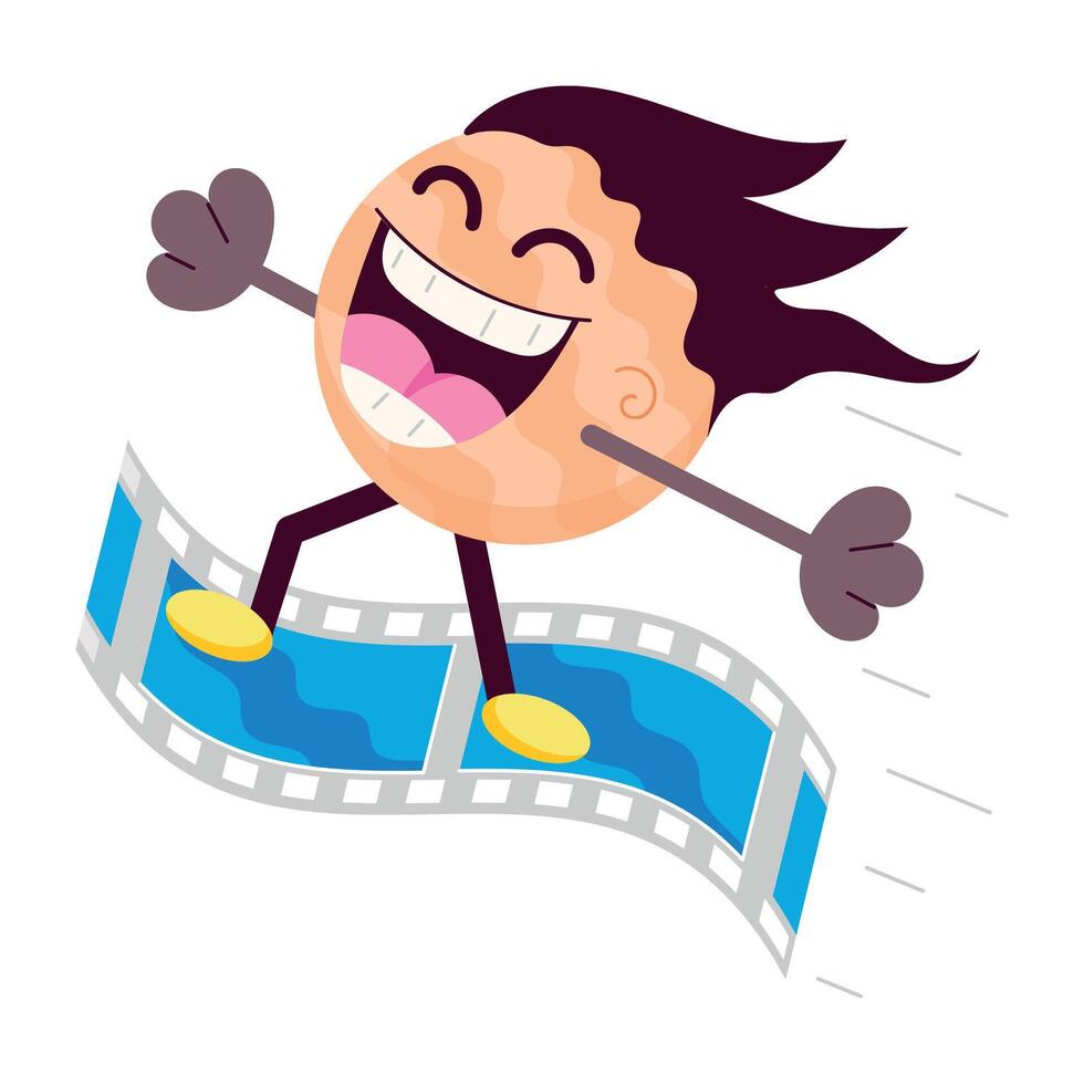 A flat sticker showing an emoji enjoying film vector