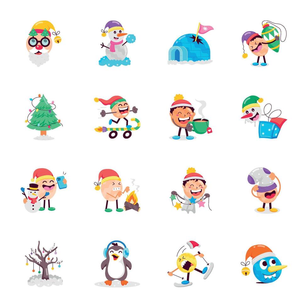 Collection of Cute Winter Flat Stickers vector