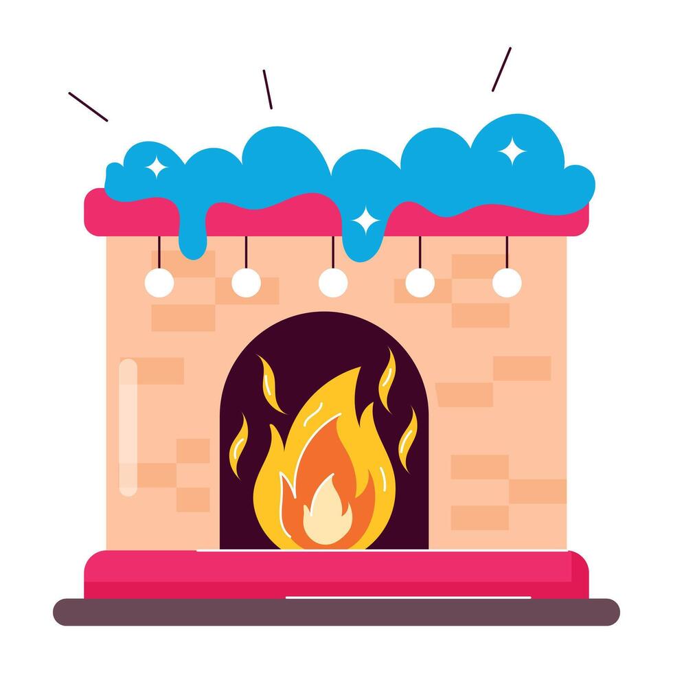 A comic style sticker of burning fireplace vector