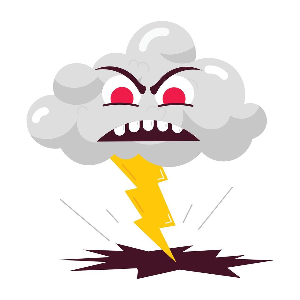 Graffiti art of lightening cloud with scary expression vector