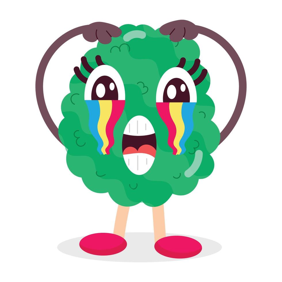 Cute cartoon mascot with rainbow eyes and shocked face expression vector