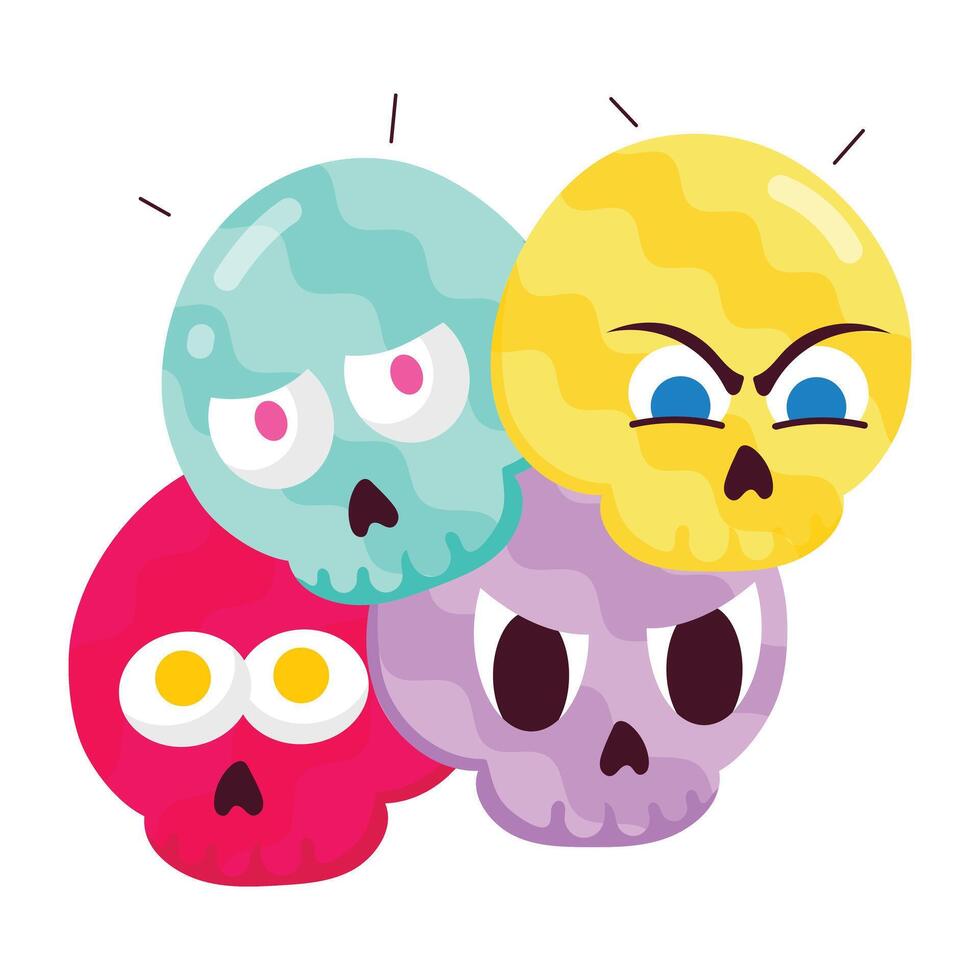 WebA comic style mascot of spooky halloween skulls with expressions vector