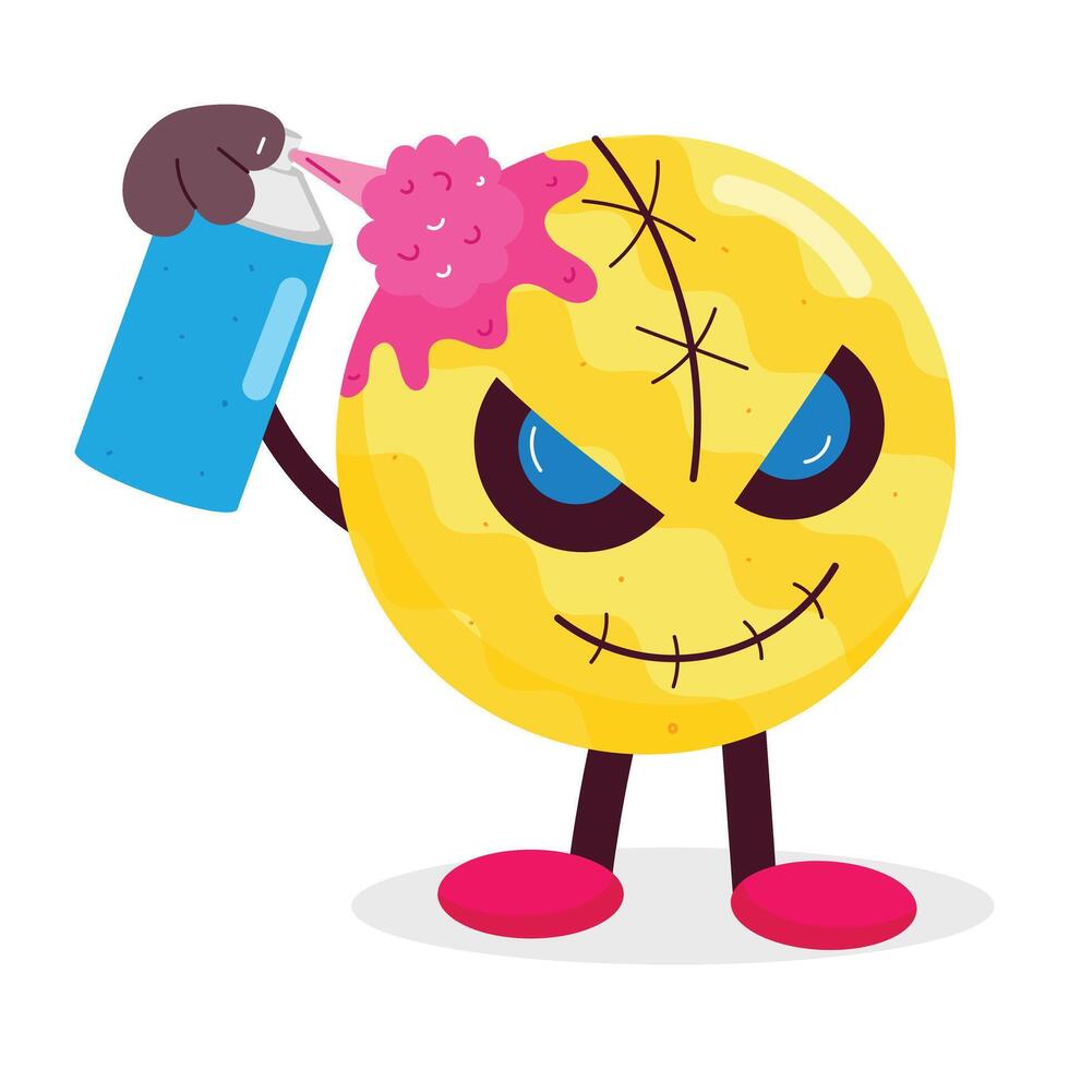 WebGraffiti sticker of scary stitched face with spray can vector