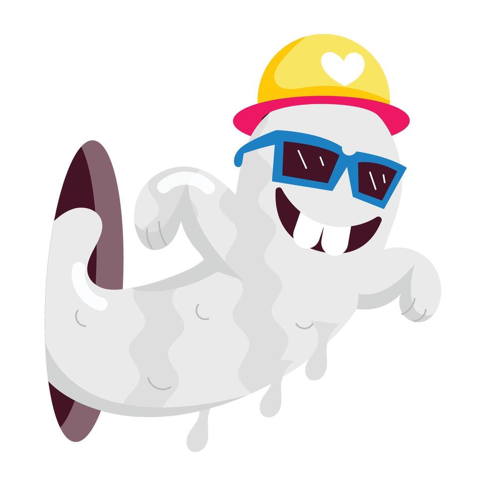 A comic style mascot of funny ghost with cap vector