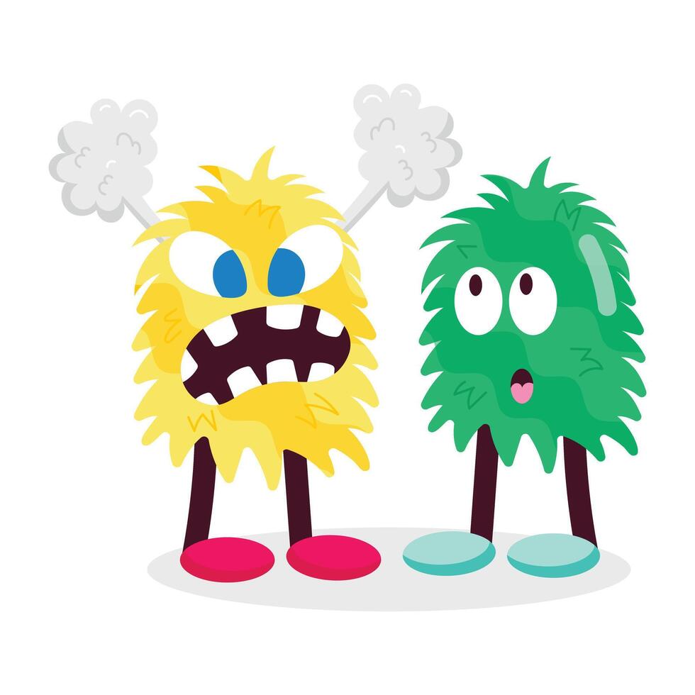 A comic style sticker of cute monsters with weird expressions vector