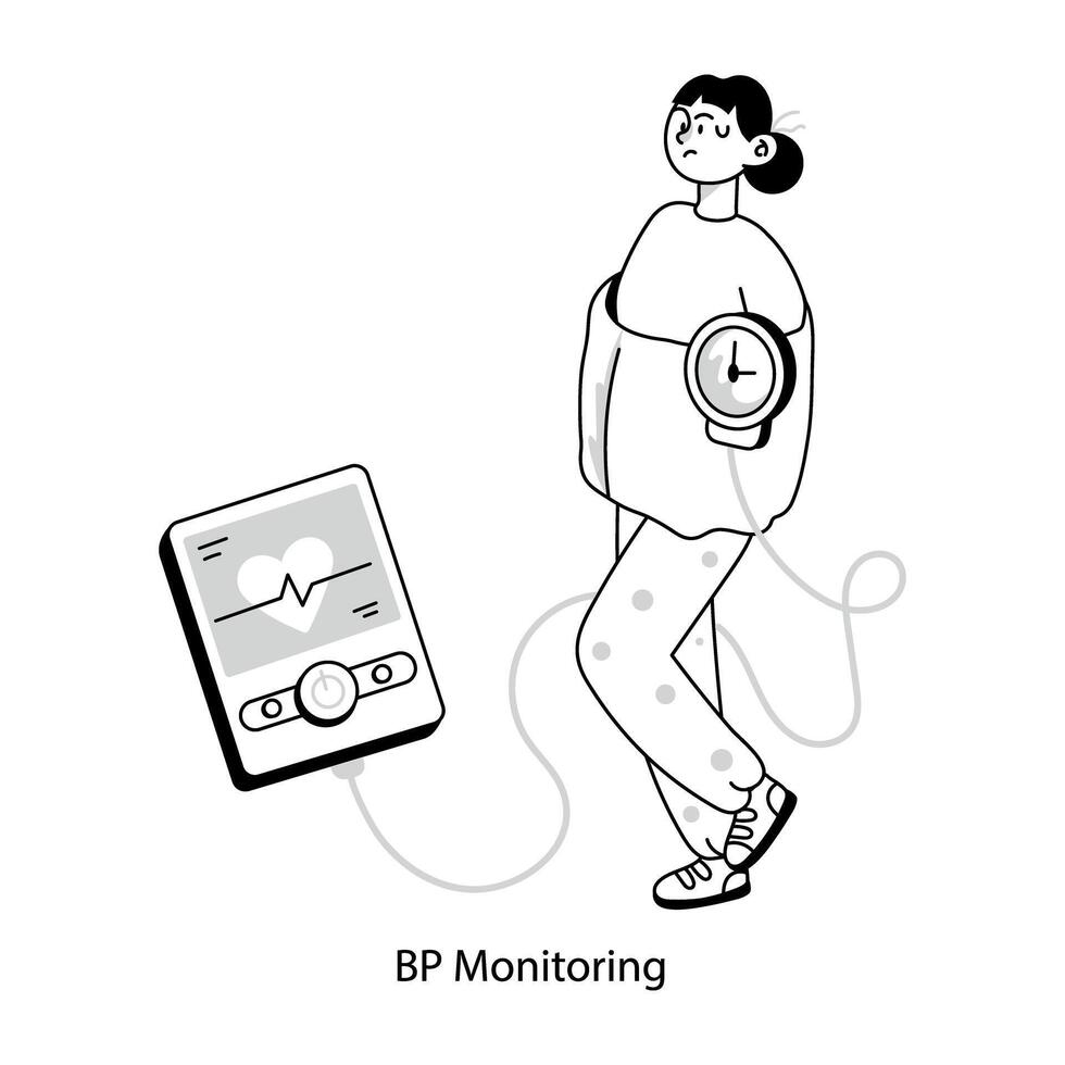 Doodle style mini illustration of bp monitoring vector